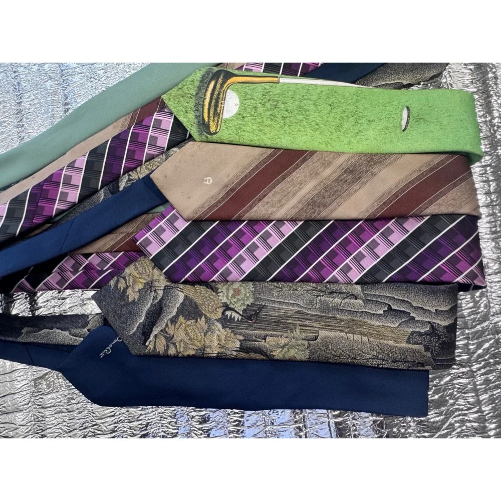 Lot of 5 Mens Neck Ties Oscar de la Renta Etienne Aigner Silk Novelty Plaid Tie